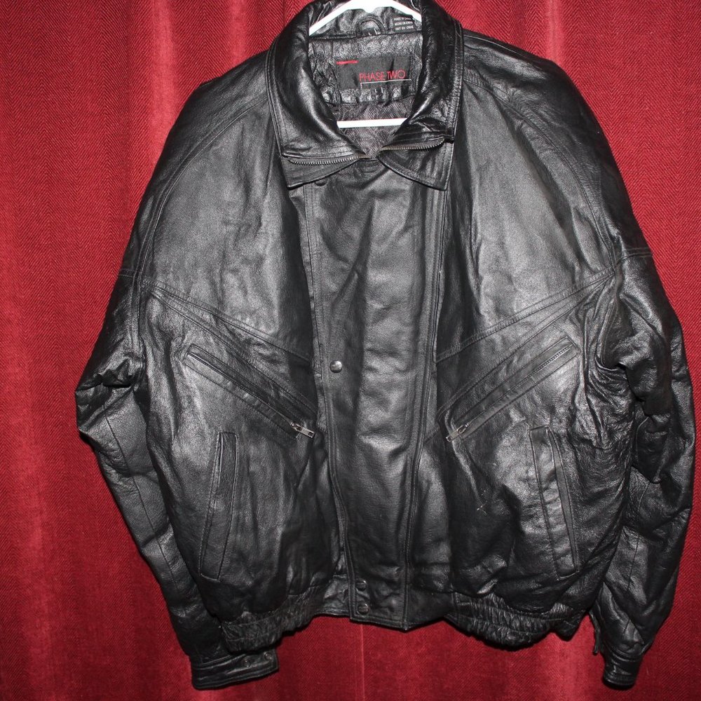 Phase Two Leather Bomber Jacket Large - image 3